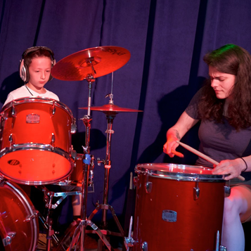 Drum student and teacher at June 17 recital